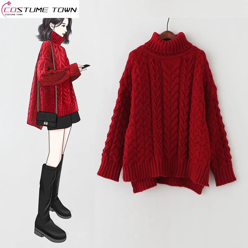 

Thickened High Neck Sweater Women's Set Outerwear Autumn/Winter Pullover Sweater Loose Vintage Wool Shorts Two Piece Set