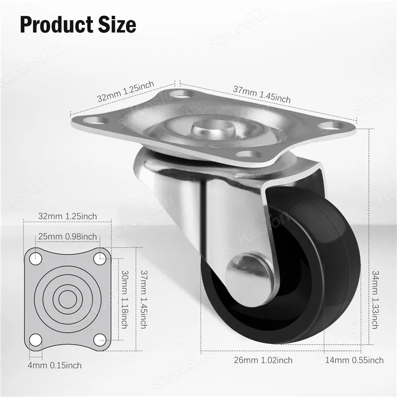 8/2Pcs 1"/1.25"/2" PVC Furniture Casters Wear Resistant Mute Universal Heavy Trolley Wheels 360 Degrees Swivel Castor Brake furniture casters furniture casters wheels leveling casters