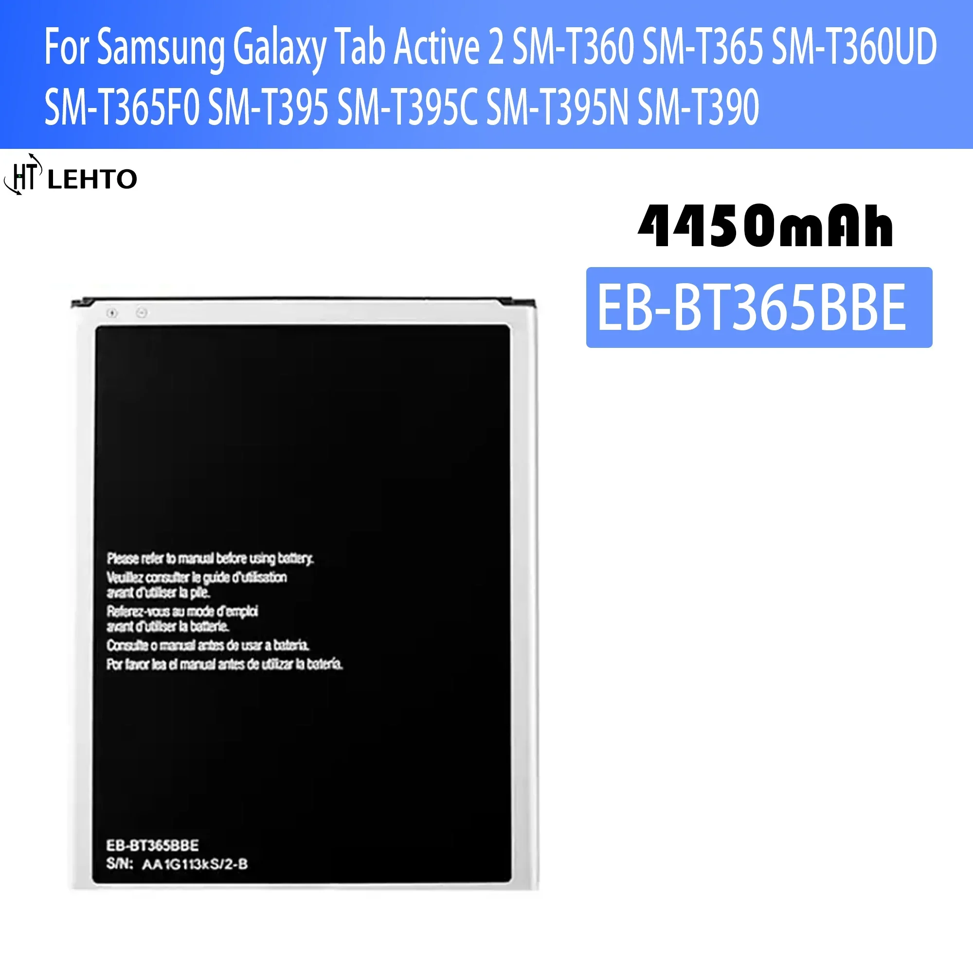 

EB-BT365BBC Battery For Samsung Galaxy Tab Active 2 SM-T360 SM-T365 SM-T360UD SM-T365F0 SM-T395 SM-T395C SM-T395N SM-T390
