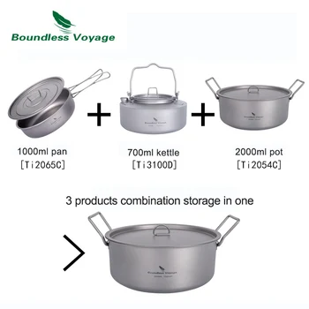 Boundless Voyage 티타늄 주전자 및 냄비 및 프라이팬 콤보 세트, 용량 캠핑 조리기구, 야외 피크닉 프라이팬 철판 식기