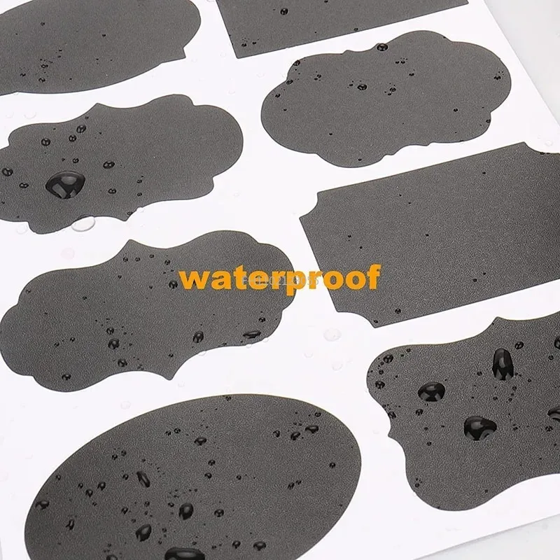 48Pcs/6 Sets Spice Stickers Blackboard Labels PVC Waterproof Seasoning Jar Bottle Label Sticker with Water-based Pen Erasable
