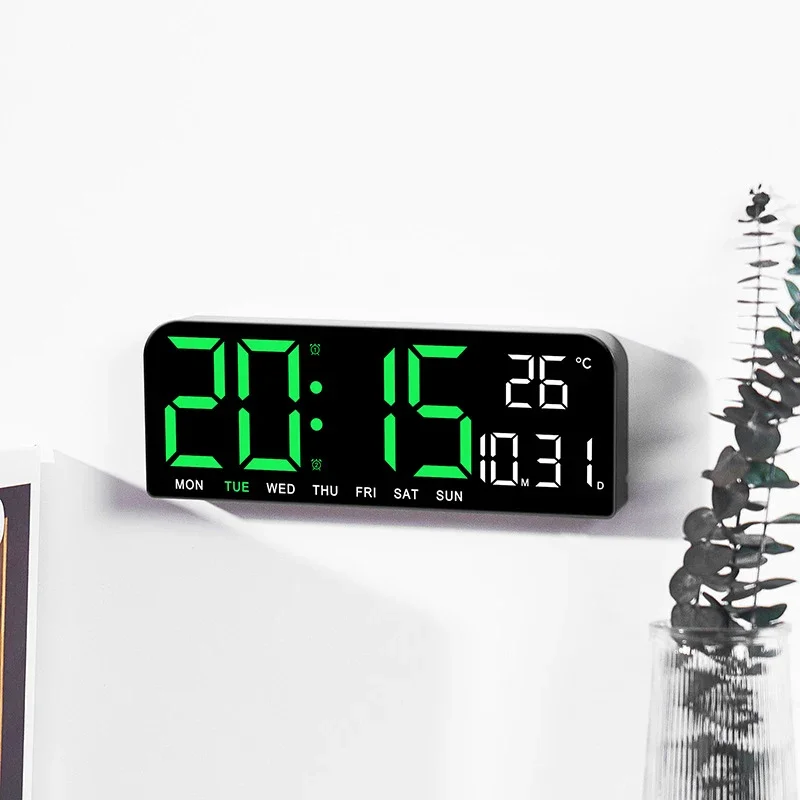 LED Large Digital Wall Clock with Temperature & Date Display - USB Powered, Wall-Mounted or Tabletop, Dual Alarm Feature