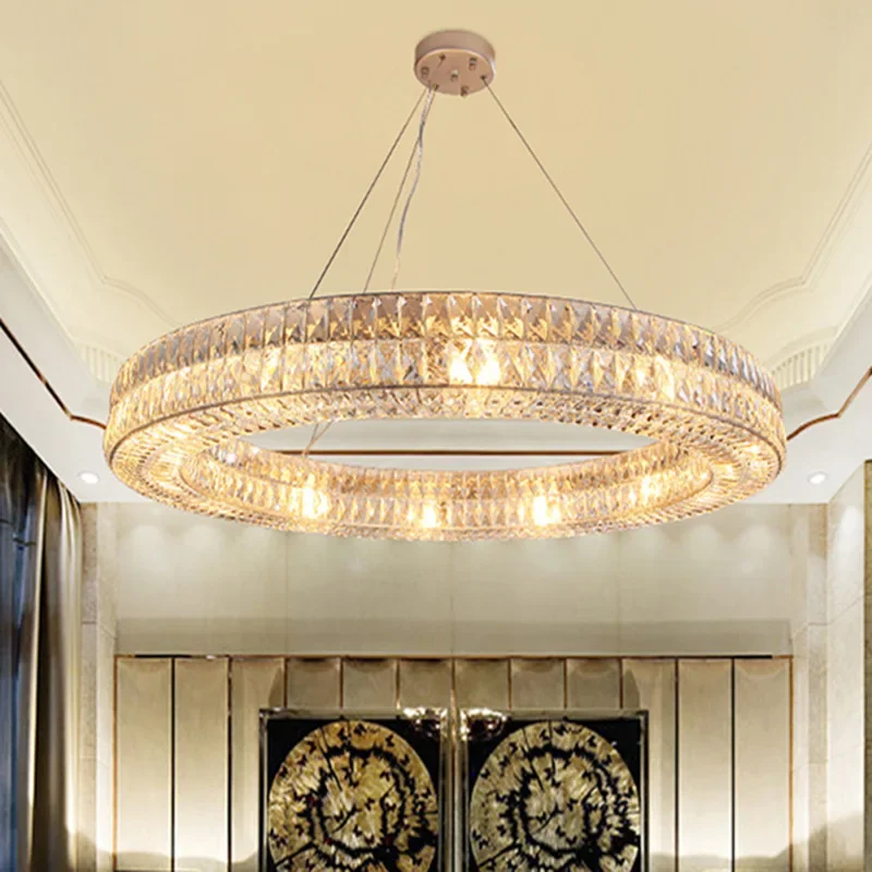 

New Crystal Chandeliers Luxury Living Room Lamp Modern Ring Bedroom Restaurant Lobby Pendant Light LED Lighting