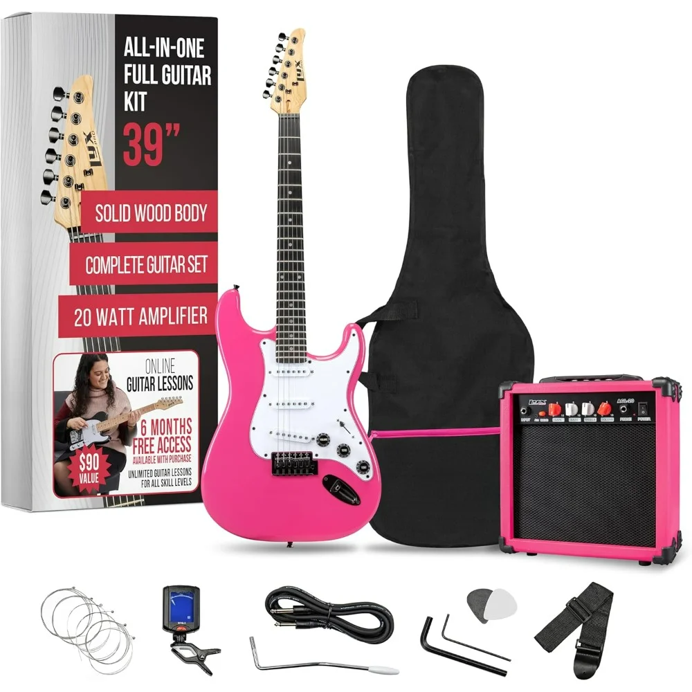 39" inch Full Size Electric Guitar , Package Includes All Accessories，Case Bag Complete Beginner Starter kit-Pink Freight free
