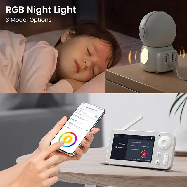 MY07 Alexa HD Baby Monitor 3MP Wireless WiFi Motion Tracking ONVIF Security Camera Remote RGB Night Light Two-way Intercom 3