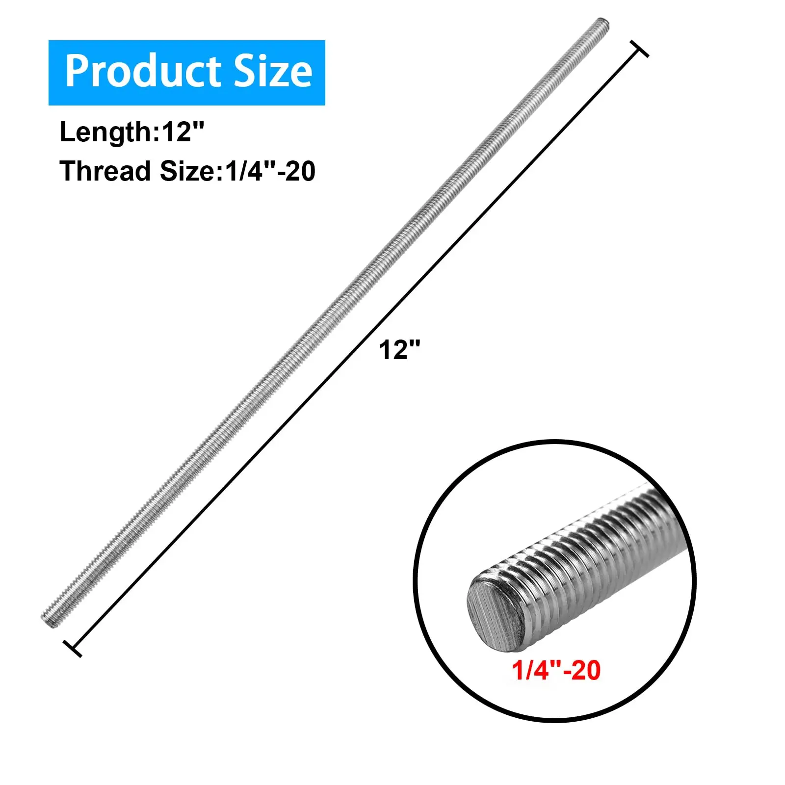 ברגים מסוגננים מפלדת אל-חלד, באורך 12 אינץ', עם חוטים ליד ימין