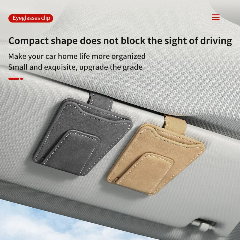 

Suede Leather Car Glasses Holder Auto Sun Visor Sunglasses Clip Card Ticket Organizer Universal Multi-Function Car Accessories