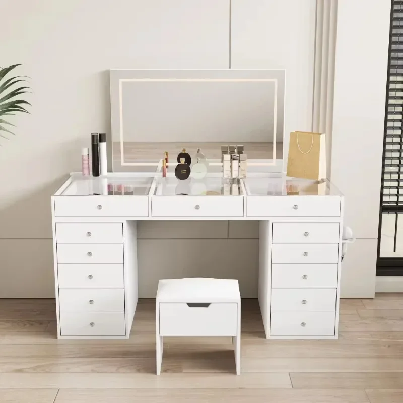 selling solid square wooden dressing table white glass mirrored dressing table 2