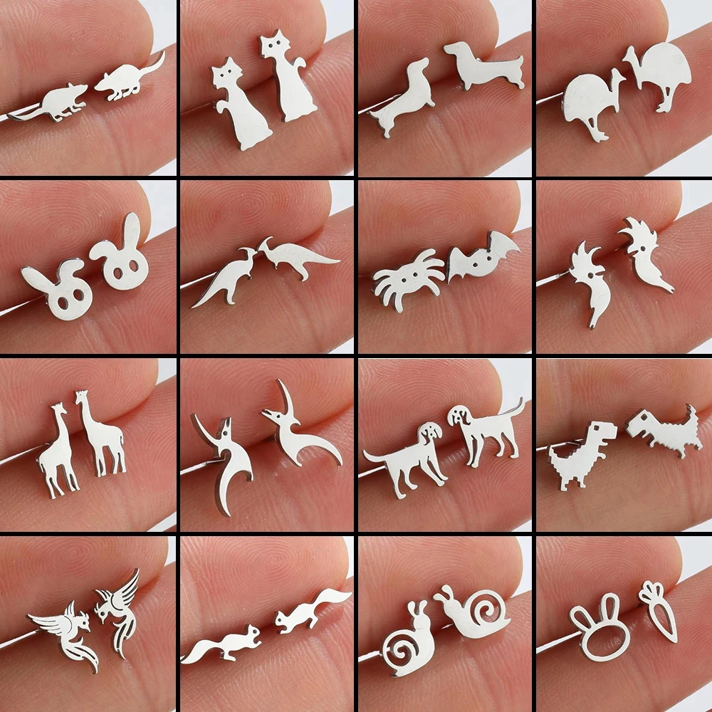 Kaninchen und Karotten asymmetrische Ohrringe für Mädchen niedlichen Tier Hase Dinosaurier Edelstahl Ohr Piercing Ohr stecker Ohrringe Schmuck