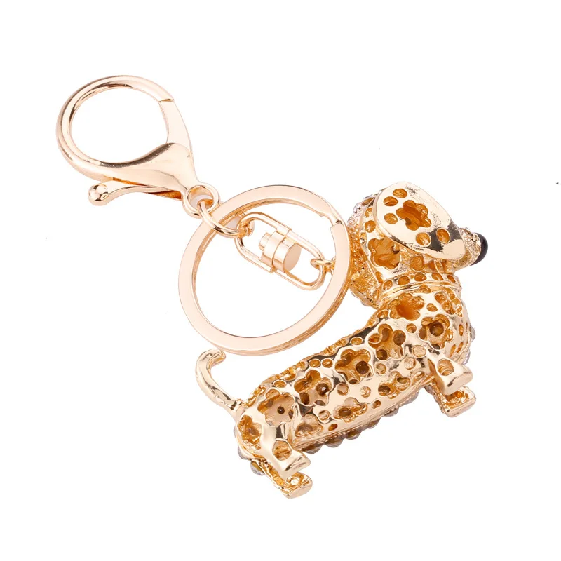 High quality new diamond inlaid dachshund dog keychain cute puppy bag pendant mobile phone car pendant 4