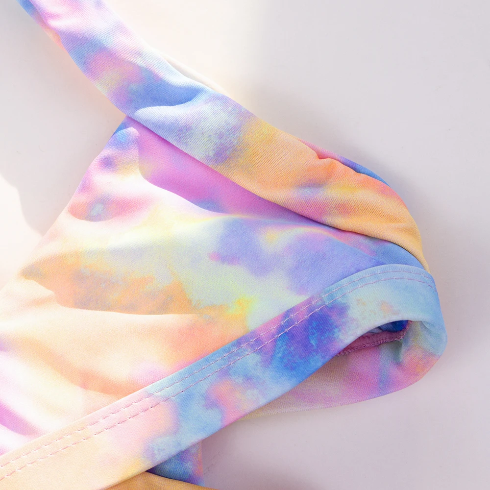 7-14 Years Tie Dye Children Girls Bikinis Bandage Teen Two-Pieces Beachwear Summer Surf Swimwear Swimsuit
