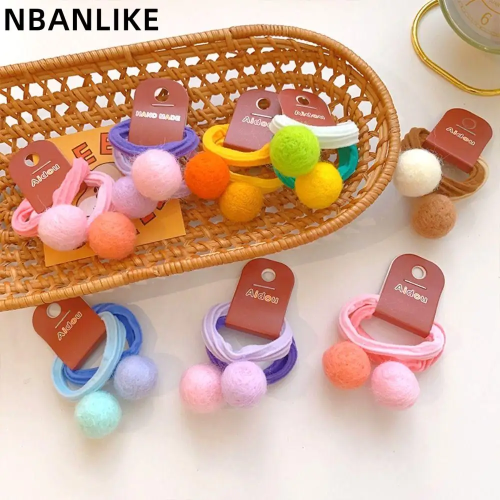 

1 Pair Korean Style Colorful Plush Hair Tie Lovely High Elastic Hairball Hair Rope Autumn Hair Accessory