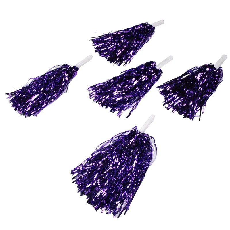 ABJV 48Pcs Cheerleading Pom Poms Metallic Foil Cheer Pom Poms With Plastic Handle For Adults Kids Cheerleaders Party Purple