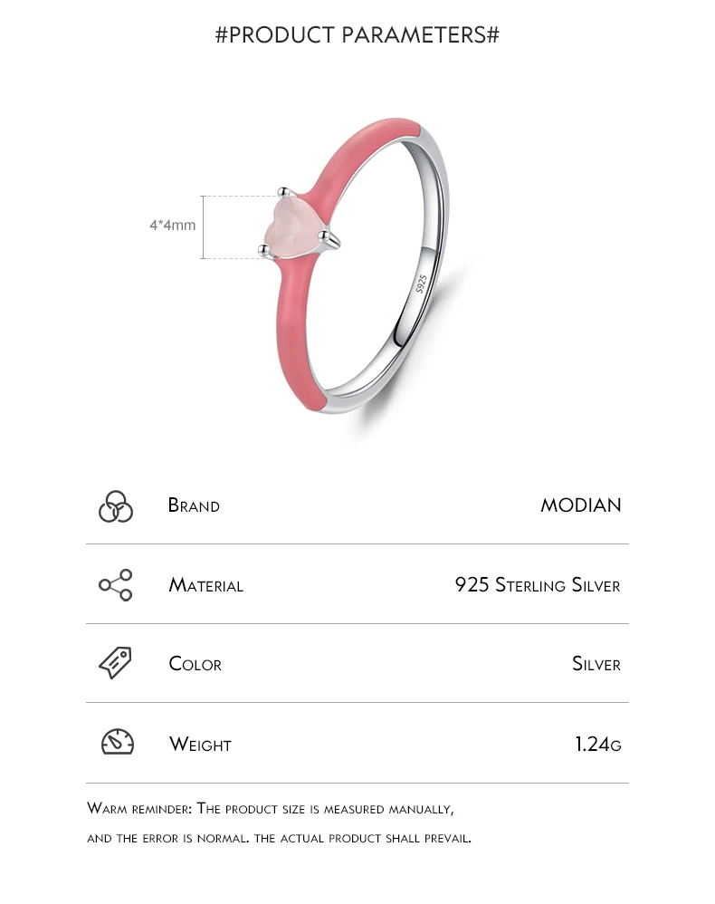 Modian 925 Sterling Silver New Design Pink Enamel Ring Trendy Heart Opal Stackable Jewelry For Women Party Fine Jewelry Gift Modian 925 Sterling Silver New Design Pink Enamel Ring Trendy Heart Opal Stackable Jewelry For Women Party Fine Jewelry Gift