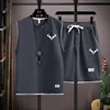 2024 Men's Waffle Summer Sets Casual T-Shirt+Shorts Set Male Sports Suit Solid Color Tracksuit Loose Suits 3
