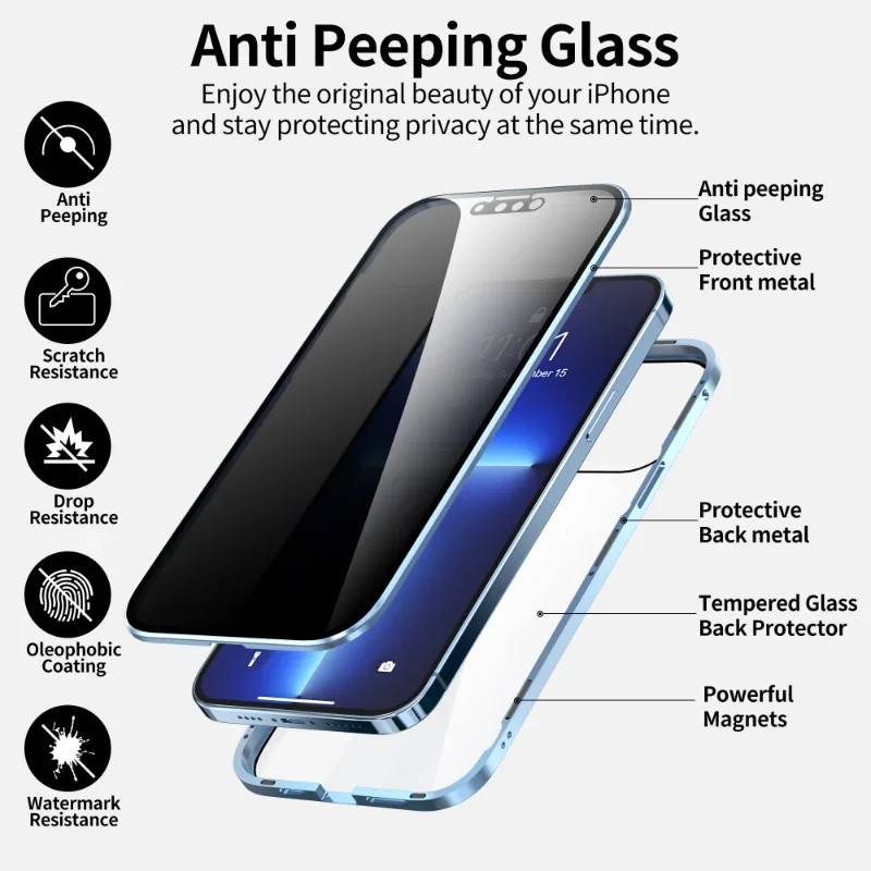 

Anti Peeping Magnetic Case for Samsung S22 S23 S21 Ultra Note 20 S20 FE Note 10 Plus Note 9 Double Sided Tempered Glass Cover