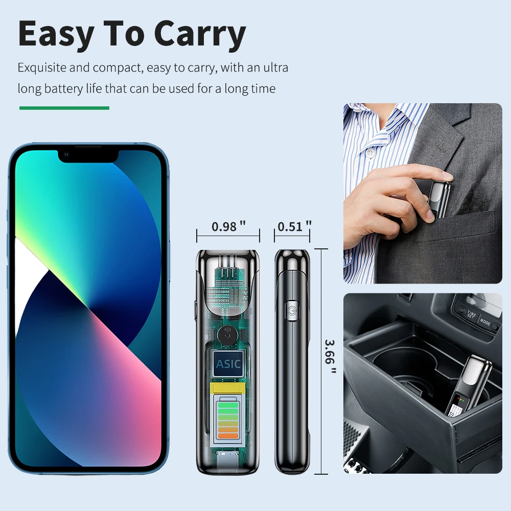 TOPEISHUNG Alcohol Tester Portable Non-Contact With LED Screen Display Breathalyzer TYPE-C Rechargeable Breath Alcohol Test Tool