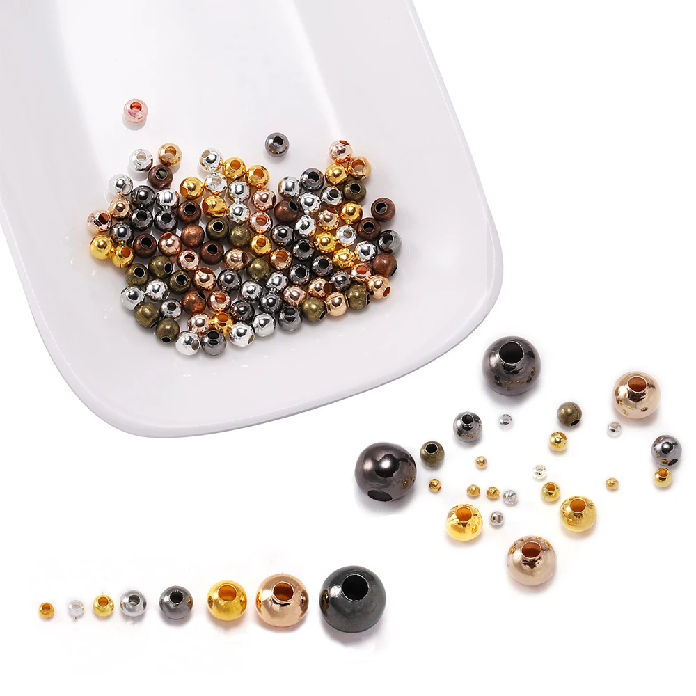 30-300pcs Metal Beads Smooth Ball Spacer Beads For Jewelry Making 3 4 5 6 8 10mm Gold Color Bronze Bead Jewelry Findings