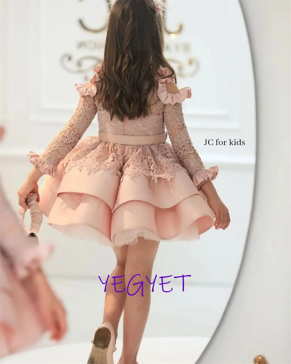 

Communion Girl Princess High Neck with Illusion Sleeve Lace Corest Fluffy Skirt Ball Gown Formal Party JuniorBride