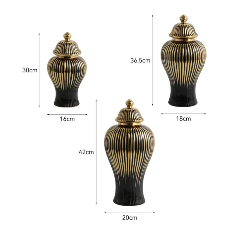 Ceramic Checkmate Jar Flower Vase Black Ginger Jar Gold-rimmed Storage Tank Porcelain Handicraft Floral Arrangement Accessories 5
