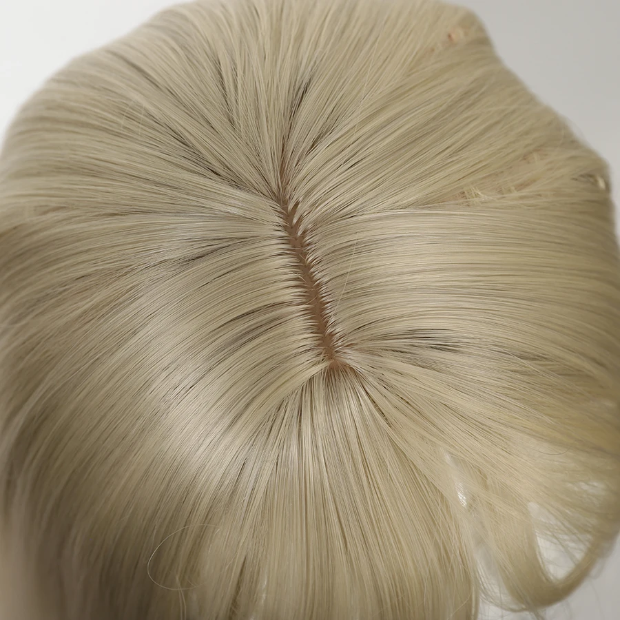 Straight Layered White Gold Wigs with Neat Bangs High Density Synthetic Natural Fake Hair Wig for Women Daily Cosplay Party Wigs