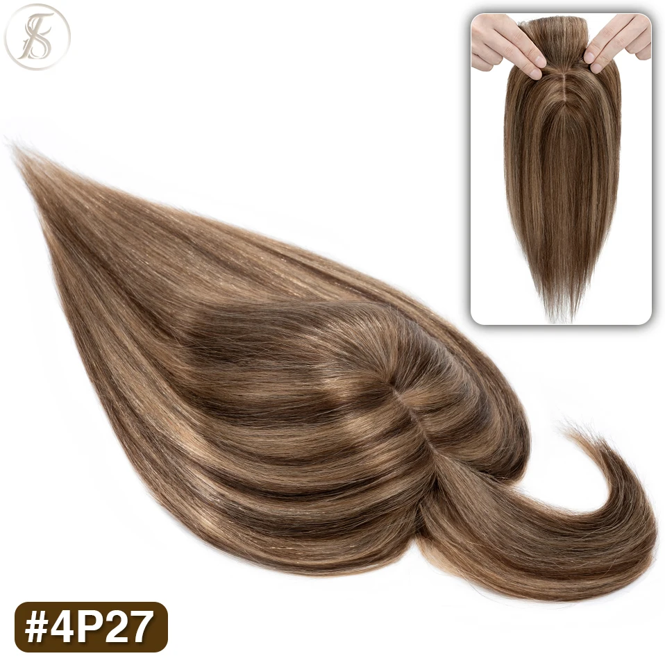 TESS 6"-18" Damen-Echthaar-Topper, 7 x 12,5 cm, Haarspangen, Naturhaar-Perücken, 100 % Echthaarteil für Frauen, Seidenbasis-Clip-in-Haar – Detail 12