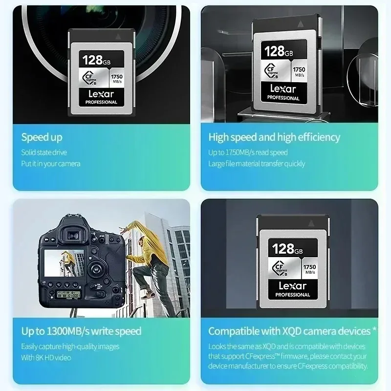 렉사 RAW 4K 비디오 디지털 SLR 카메라용 128GB 256GB 512GB 카드 실버 B 타입 CFexpress 메모리 카드 디지털 익스프레스 CF