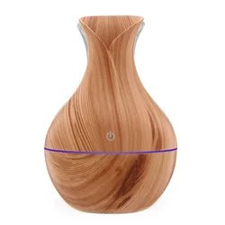 Compact Ultrasonic Aromatherapy Humidifier with Colorful LED Night Light, USB - Powered (Wood Grain Vase)