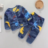 Baby Pajamas Set Clothes Coral Fleece Autumn Winter Infant Sleepwear Long Sleeve Top Pants Toddler Girls Boys Home Suits 3
