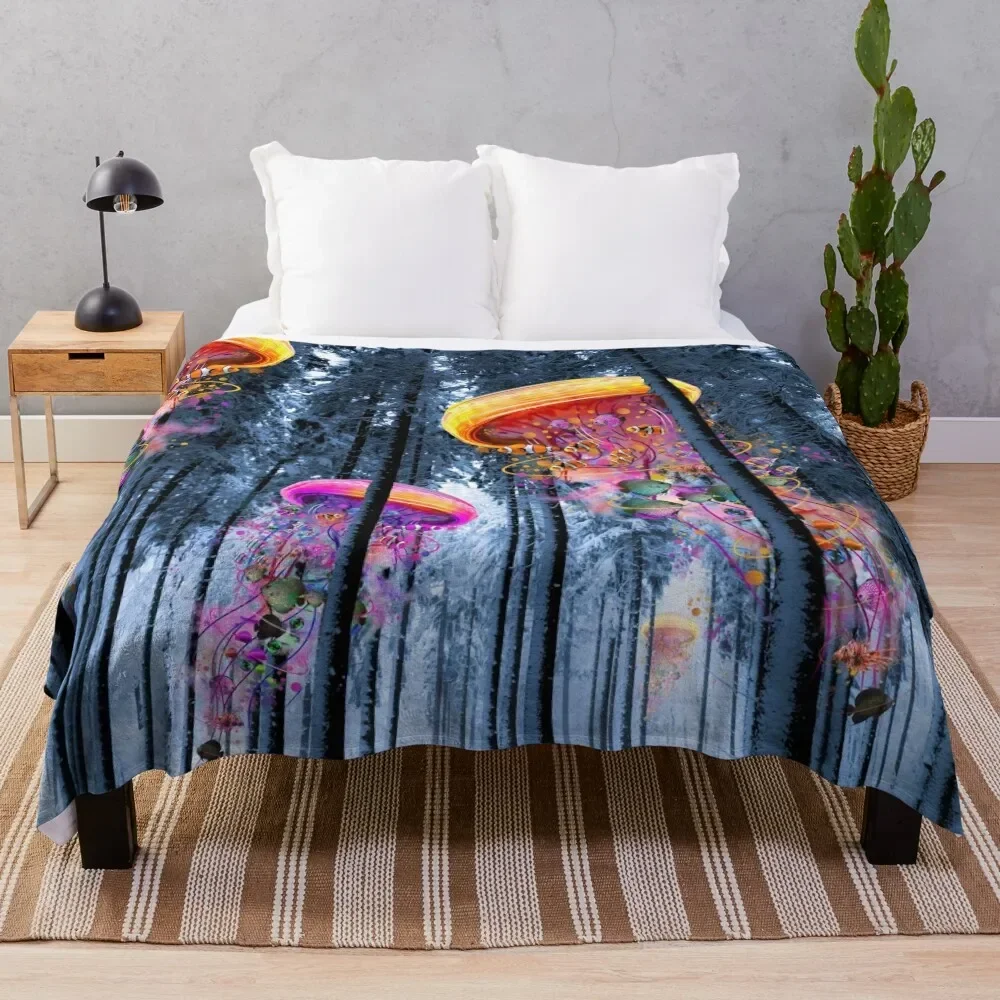 

New Winter Forest of Electric Jellyfish Worlds Throw Blanket Retros Thin Cute Plaid Thermals For Travel Blankets