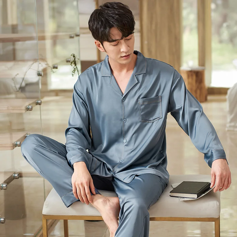 

Man Pijama Spring Silk Pajama Sets Cardigan Long Sleeve Nightwear For Men Sleepwear Luxury Satin Pajamas Male Homewear M-3XL