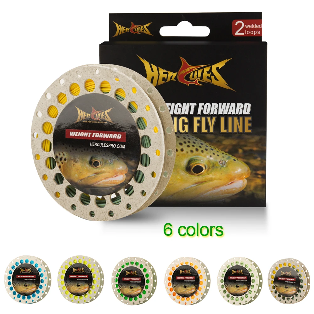 HERCULES Fly Fishing Line Floating Weight Forward Fly Line with Double Welded Loop, Fluorescent Yellow WF5F WF6F WF7F WF8F 100FT sf full sink line fly fishing line weight forward taper wf5 6 7 8 9s ips 3 4 pale grey