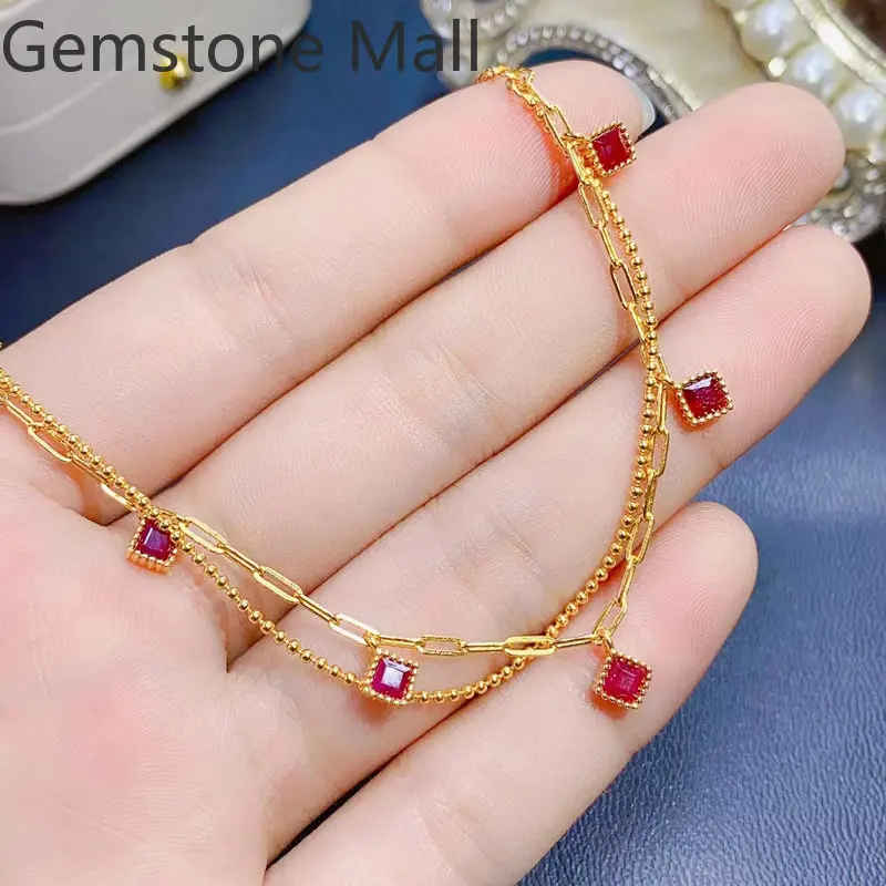 

100% Real 925 Silver Garnet Bracelet 3mm Wine Red Natural Garnet Jewelry No Fading 18K Gold Plating Gemstone Bracelet