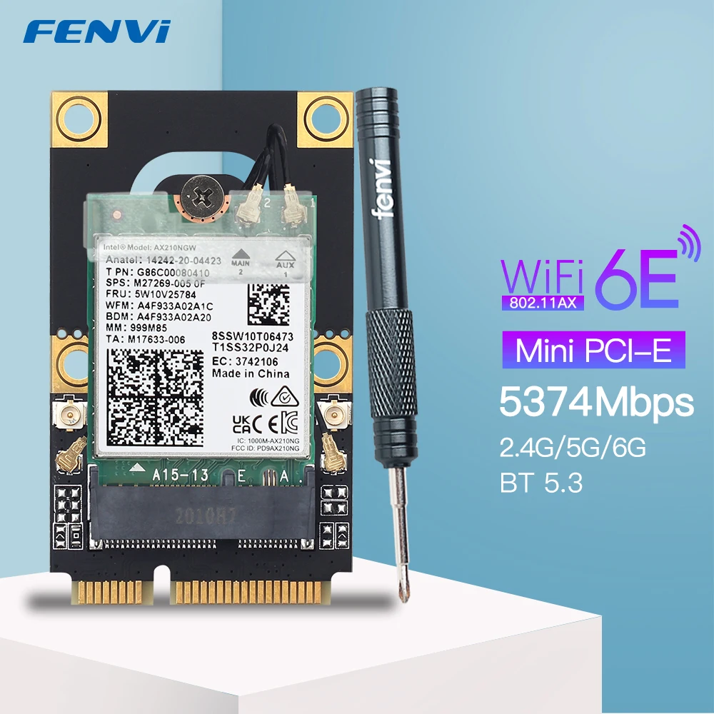 Mini Adaptador Pci-e para Win10 11 Wifi 6e Intel Ax210 sem Fio 5374mbps 802.11ax 2.4g 5ghz 6ghz Bt5.3 Wifi6 Ax200 Cartão Wifi M.2