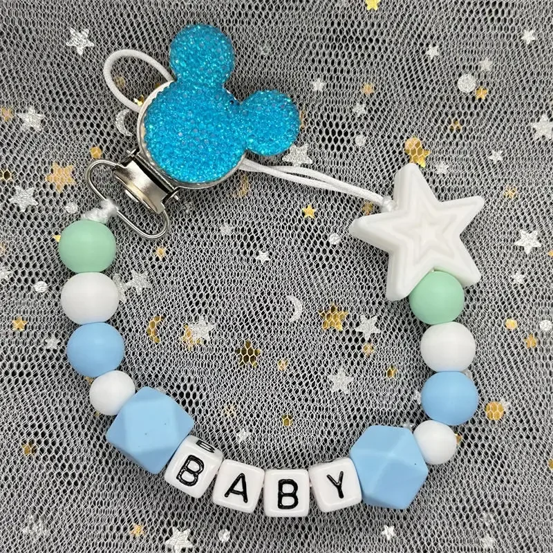 Silicone Baby Pacifier Clip teething toys pacifier clip pacifier chain pacifier accessories baby silicone accessories Handmade Name DIY Personalised Name Colorful Pacifier Chain Teether BPA Free Newborn Toy Gift