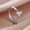 Amaxer Tiny Initial Letter Rings For Women Stainless Steel Flower Alphabet Finger Adjustable A-Z Ring Boho Aesthetic Jewelry Gif 1