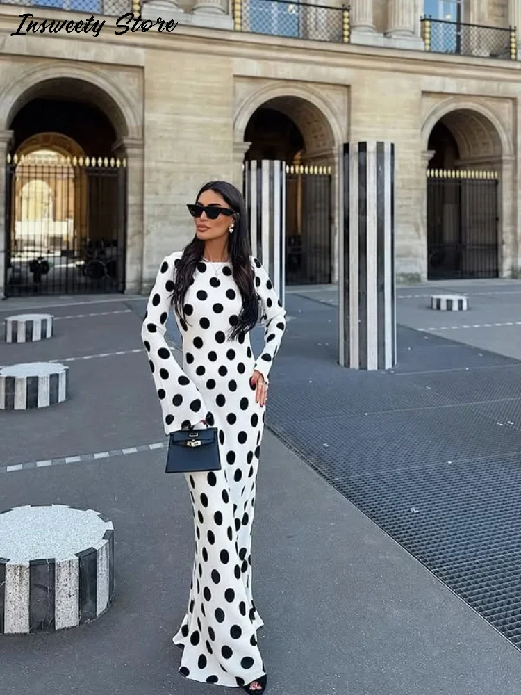chinese dress ladies Blue and White Polka Dot chiffon Maxi Dress 2354 – Xiaolizi main image 1