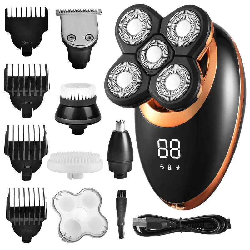 3In1 Professional Electric Shaver USB Rechargeable Washable Men's Five Floating Heads Razors Hair Clipper Nose Ear Hair Trimmer