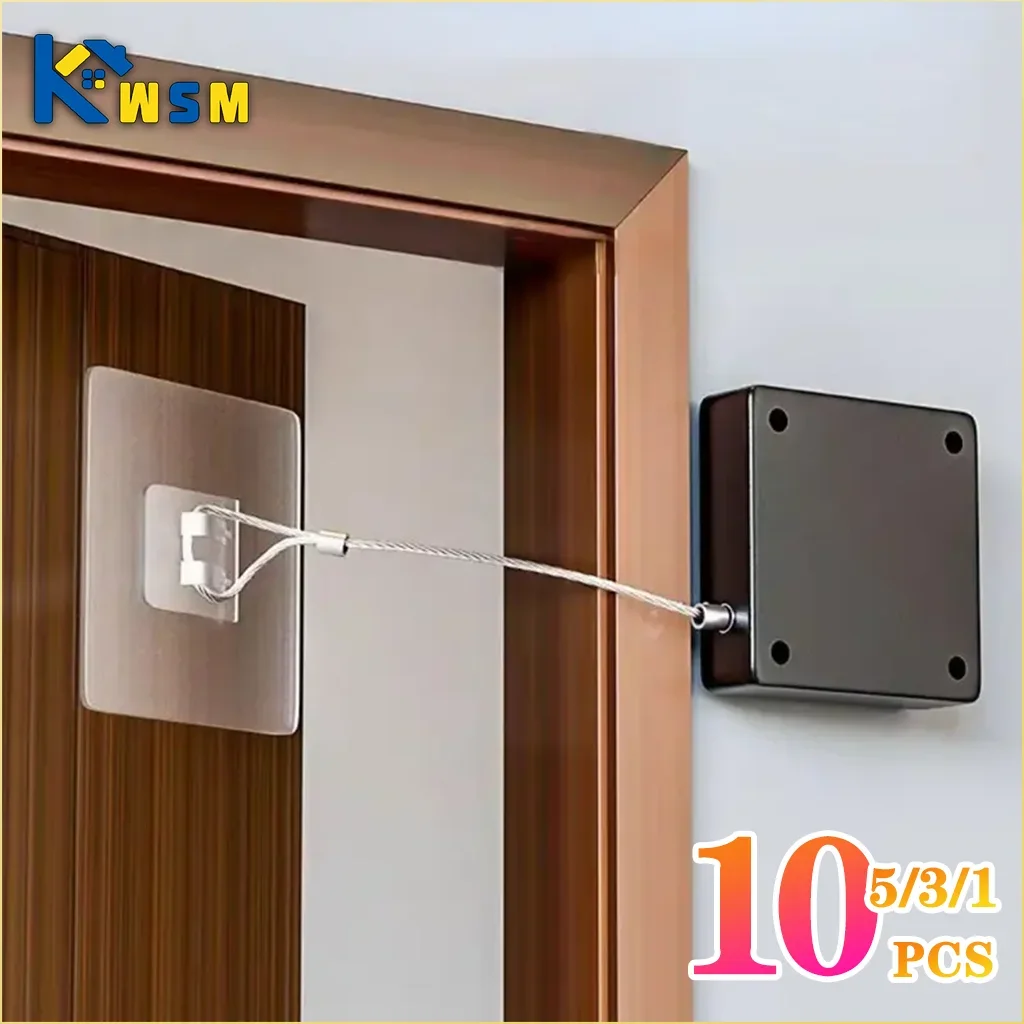 Punch Free Automatic Sensor Door Closer Adjustable Surface Mounted Door Stop Bracket Pull Cord for Home and Commercial Use