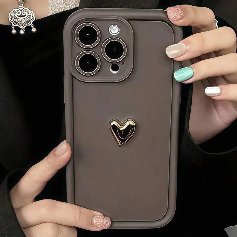 Elegant 3D Golden Heart Luxury Soft Phone Case