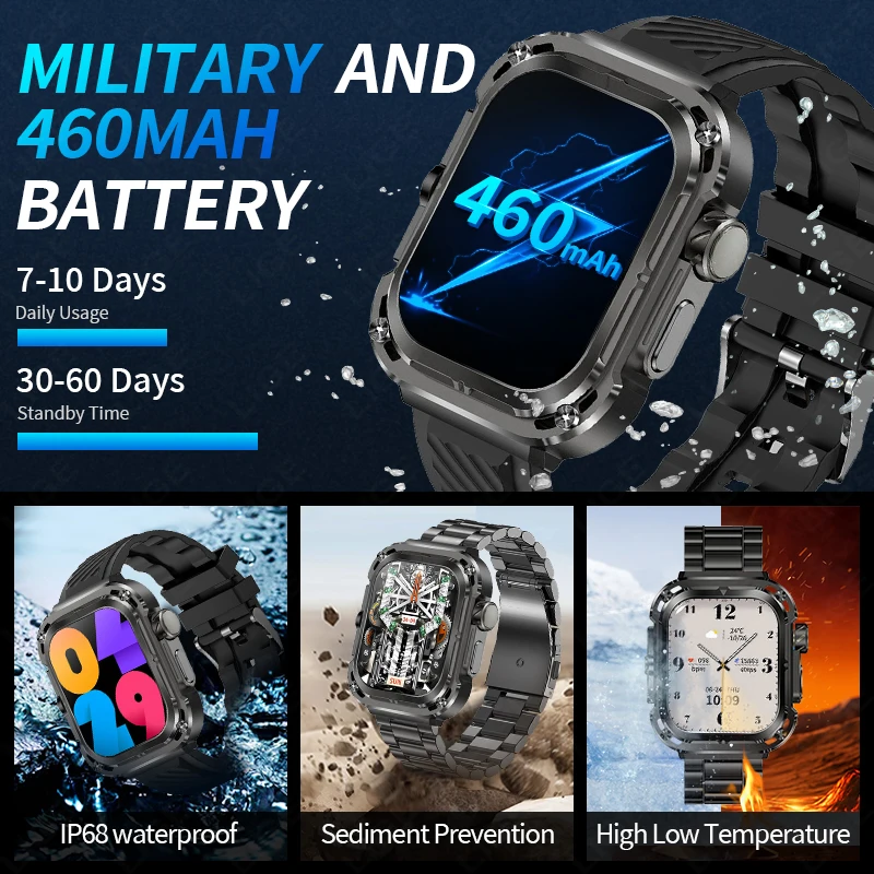LIGE 2025 New Military GPS Smart Watch Men Outdoor 2.1'' HD Screen Compass Waterproof Sport Tracker Bluetooth Call Smartwatch