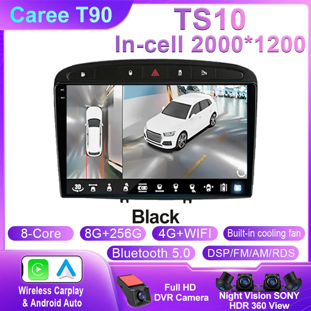 2G 64G Android 13 Radio Coche para Peugeot 308/408 2007-2013 con Inalámbrico Carplay Android Auto, 9 Pulgadas Pantalla Táctil con Bluetooth GPS WiFi FM/RDS Mirror Link SWC Cámara de visión Trasera