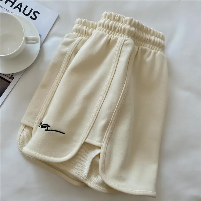 Cotton Sports Shorts Women's 2022 Summer New Fashion Embroidery High Waist Loose Casual Outer Wear Running Beach Wide Leg Shorts swim trunks