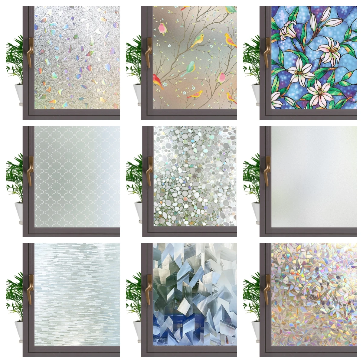 

3D Crystal Window Film Privacy Protection Glass Vinyl Stained Static Adhesive Clings Home Decorative Window Sticker for Glass