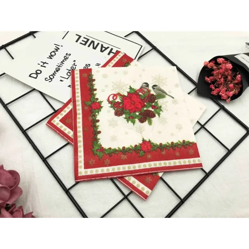 20pcs/Pac 33*33cm 2-Ply Christmas Style Red Lace Bird Colourful Printed Napkin Festive Party Paper Napkin Mouthcloths paper napkins