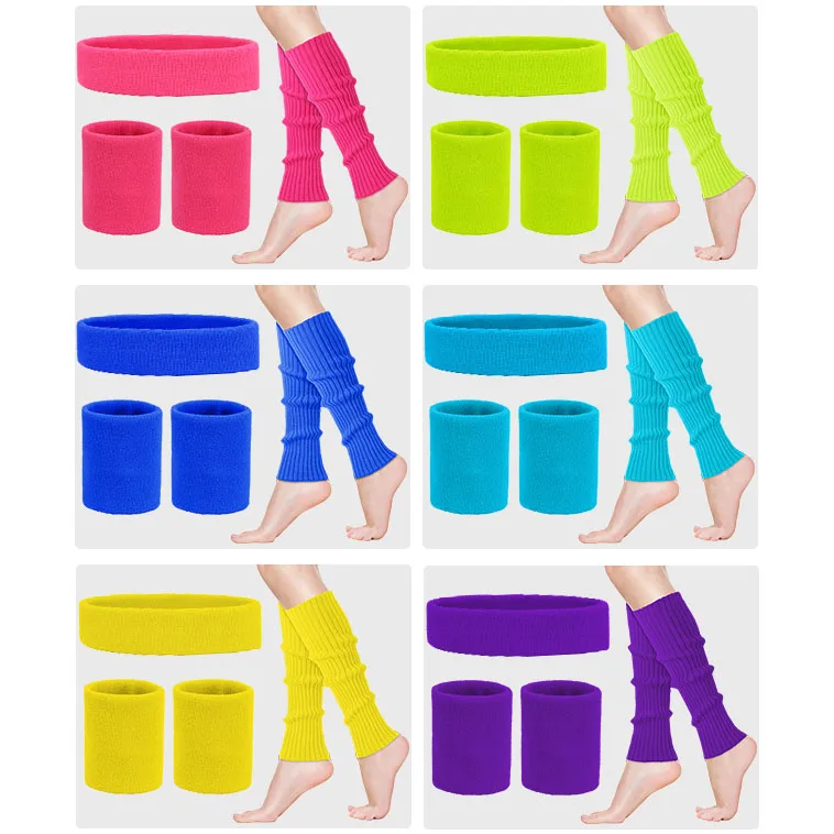 Neon Leg Warmers 80s 90s Party Costume Accessories Set: Running Headband,  Wristbands, and Knit Sport Outfit for Women Girls - AliExpress