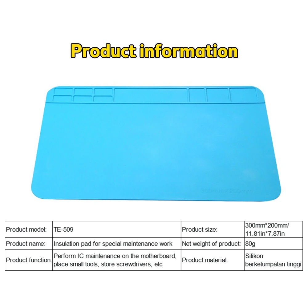 Gros plan sur la surface du tapis de soudure antistatique 300x200mm montrant sa texture antidérapante et ses bords surélevés