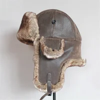 Winter Aviator Hat with Earflaps, Faux Fur & Leather Trooper Cap, Warm Unisex Ski Snow Hat for Men and Women