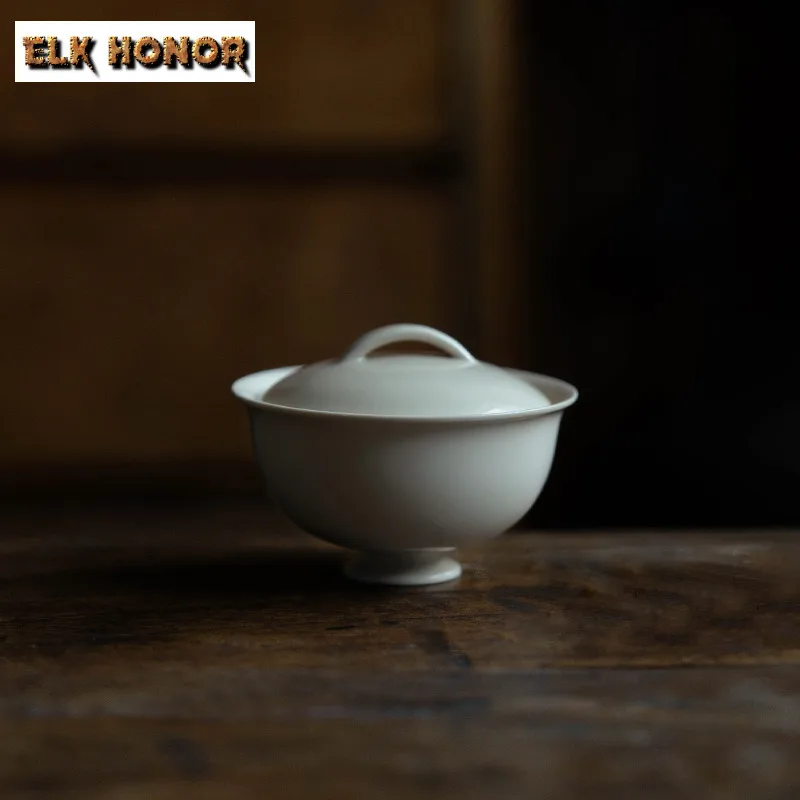 80ml Plant Ash Covered Bowl Zen Ceramic Tea Tureen Boutique Anti-scald Gaiwan Zen Tea Bowl Making Cover Teaware Gift