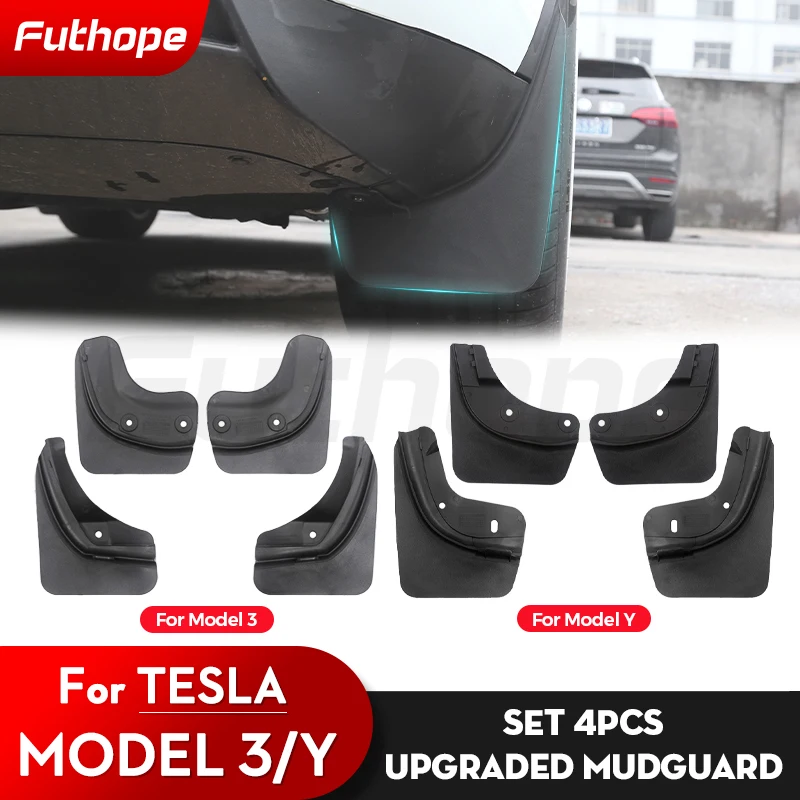 4PCS PP TPV Front Rear Mudflaps Mud Flaps Original Model Replacement Splash Protector Fender for Tesla Model 3 Y 21~23